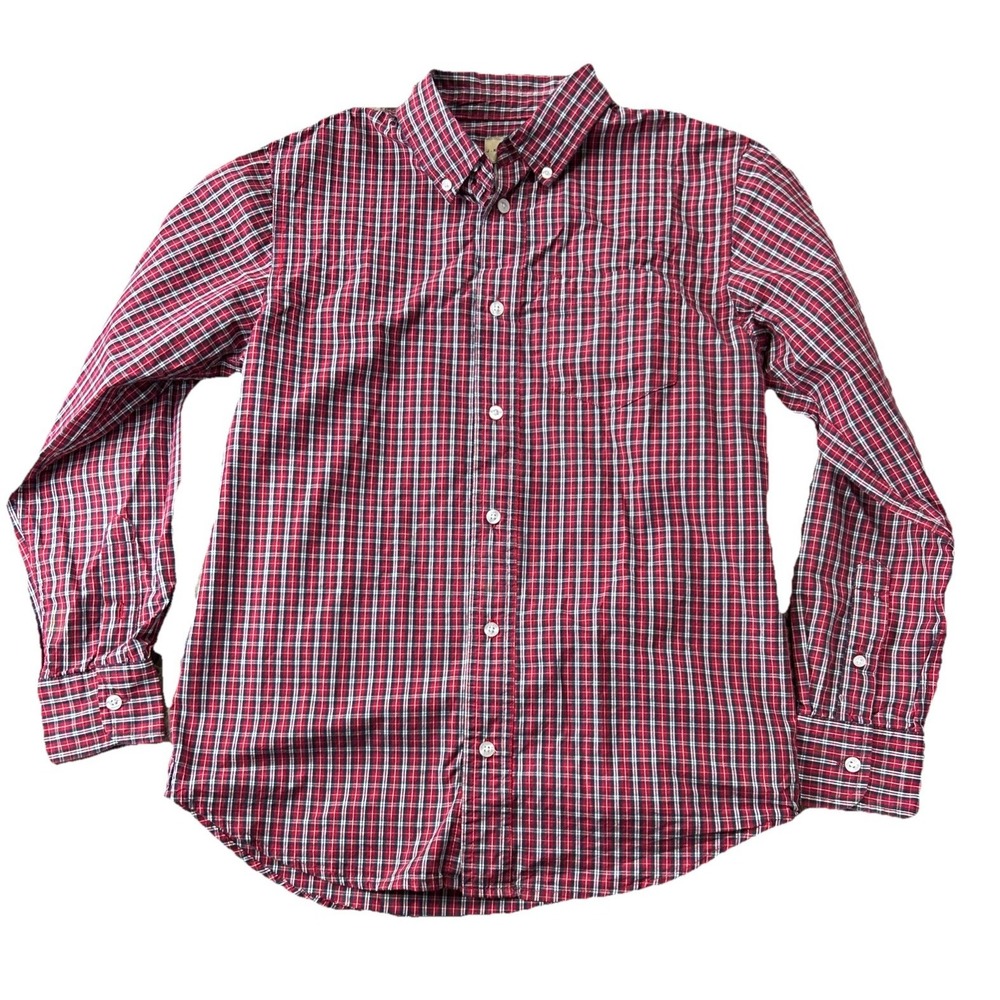 J Khaki youth shirt Large Long Sleeve Button Red Plaid